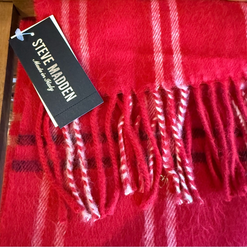 Steve Madden Vibrant Red Black Plaid Scarf
